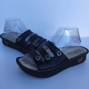 Alegria Leather Black Slip On slide Sandals Butterfly Size 38 Women’s Open toe
